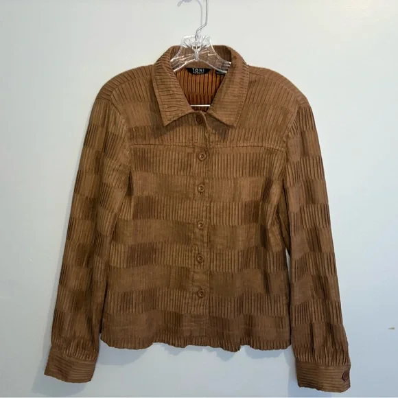 Toni Morgan Medium Chocolate Brown Jacket Button Down Pleated Collared Patterned - Picture 6 of 16